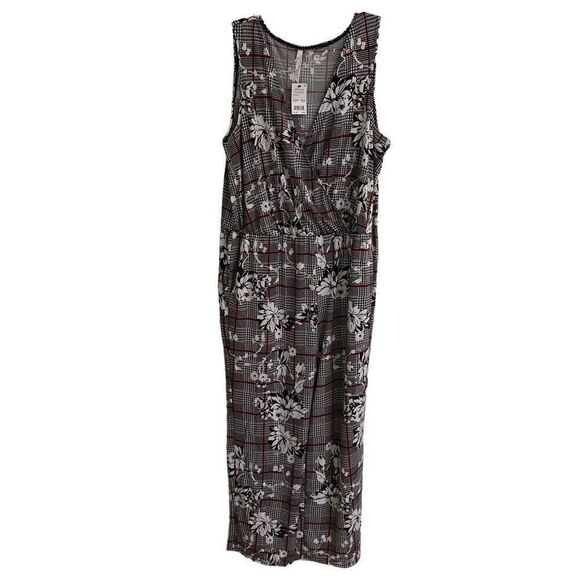 NY Collection Surplus V-neck Floral Houndstooth Sleeveless Jumpsuit women’s 2XP - Picture 4 of 9